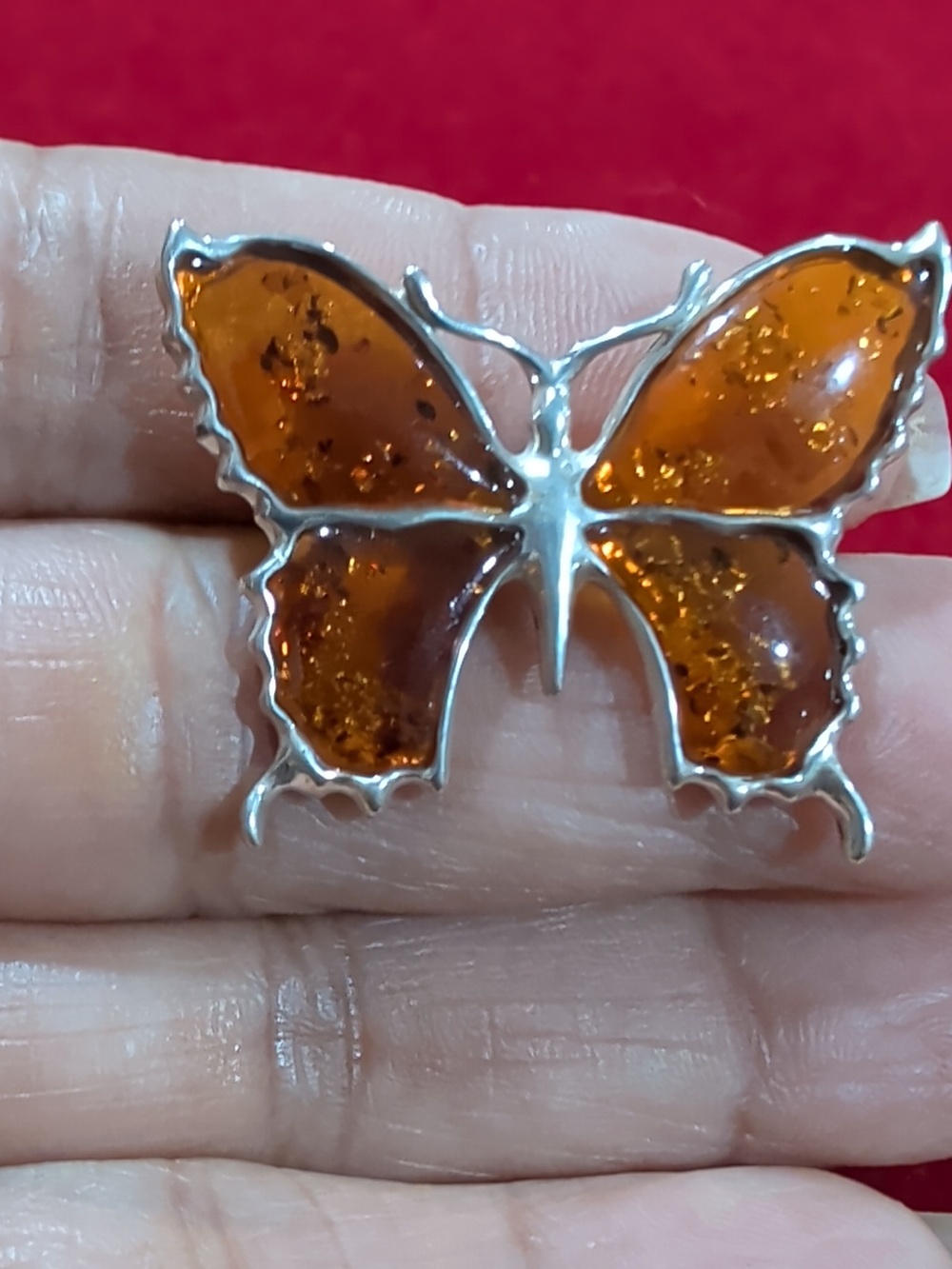 925 Sterling Silver Amber Butterfly Ring Size 8 - Picture 8 of 9
